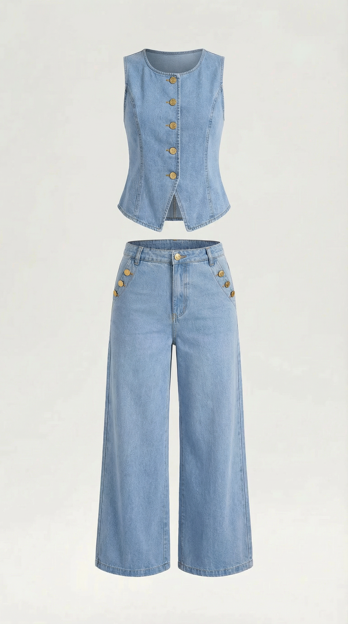 Conjunto Rhonda Chaleco y Pantalón | Efecto Denim
