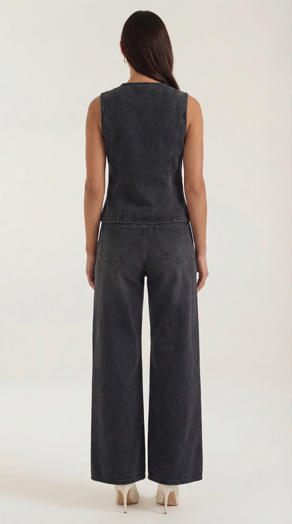 Conjunto Rhonda Chaleco y Pantalón | Efecto Denim