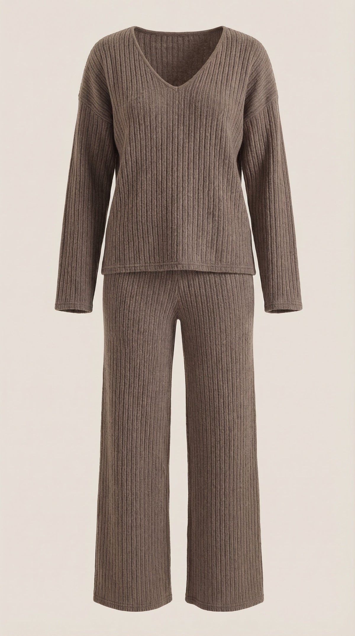 Conjunto de Punto Canalé Matilda | Escote en V y Pantalón Ancho