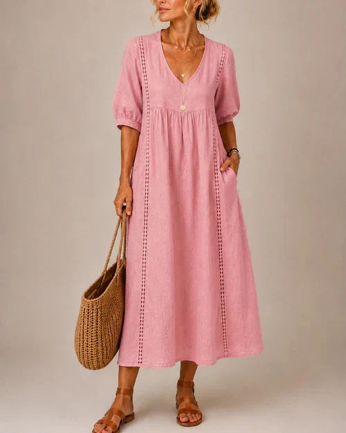 Vestido Midi Estela con Encaje | Lino y Algodón Que Enamora